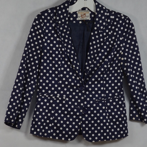 Blue/White Polka Dot blazer SZ S/P Parisian - Picture 2 of 7